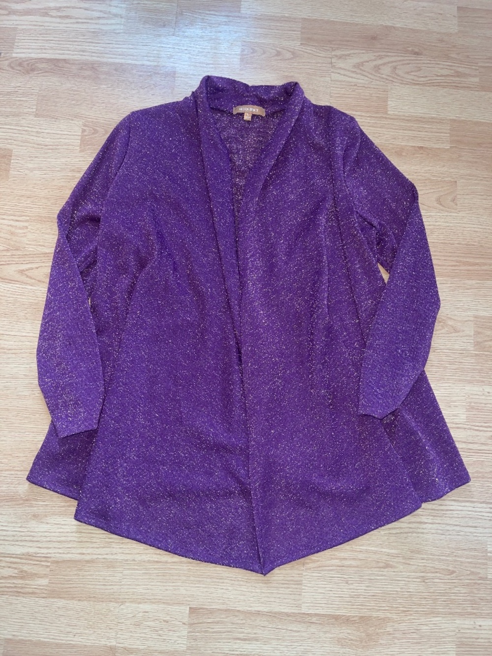 Ellen Tracy Purple & Gold Shimmer Long Sleeve Cardigan Size Large